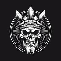 A captivating hand drawn logo design illustration featuring a skull warrior. Perfect for expressing power, courage, and resilience vector