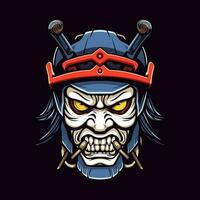 zombie samurai armor hand drawn logo design illustration vector