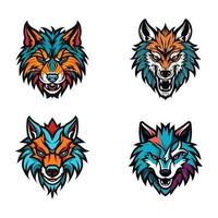 set Expressive and captivating wolf head hand drawn illustration. A symbol of loyalty and courage, ideal for logo designs that command attention vector