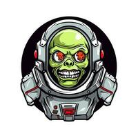 Explore the realms of the undead and outer space with this unique zombie astronaut hand drawn logo design illustration. Get noticed with a touch of otherworldly horror vector