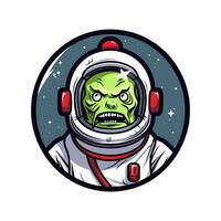 Zombie astronaut hand drawn logo design illustration with a cosmic twist. Perfect for sci fi enthusiasts and space themed brands vector