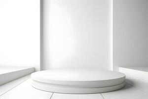 Simple white Pedestals Podium for product presentation geometrical shapes photo