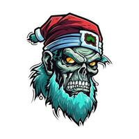 A chilling twist on the classic character, Santa Zombie hand drawn logo design illustration brings holiday horror to life vector