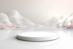 Simple white Pedestals Podium for product presentation geometrical shapes photo