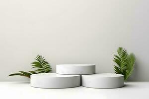 Simple white Pedestals Podium for product presentation geometrical shapes photo