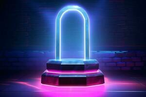 Neon light Pedestals Podium for product presentation geometrical shapes photo