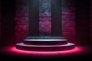 Neon light Pedestals Podium for product presentation geometrical shapes photo