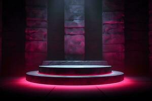 Neon light Pedestals Podium for product presentation geometrical shapes photo