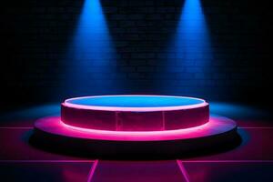 Neon light Pedestals Podium for product presentation geometrical shapes photo