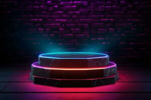 Neon light Pedestals Podium for product presentation geometrical shapes photo