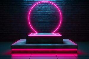 Neon light Pedestals Podium for product presentation geometrical shapes photo