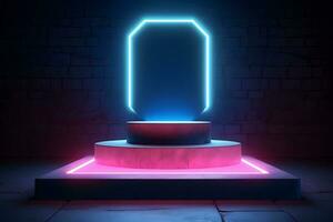 Neon light Pedestals Podium for product presentation geometrical shapes photo