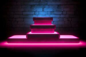 Neon light Pedestals Podium for product presentation geometrical shapes photo