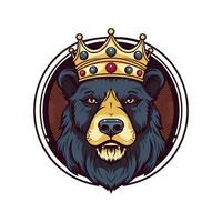 bear head wearing a crown hand drawn logo design illustration vector