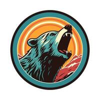 howling bear head roar hand drawn logo design illustration vector