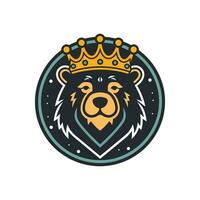 oso cabeza vistiendo un corona mano dibujado logo diseño ilustración vector