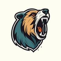 howling bear head roar hand drawn logo design illustration vector