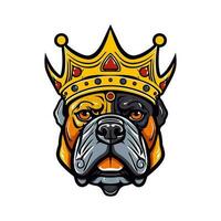 bulldog head wearing a crown hand drawn logo design illustration vector