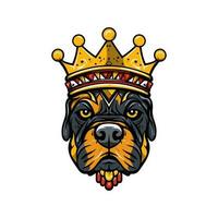 bulldog head wearing a crown hand drawn logo design illustration vector