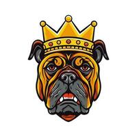 bulldog head wearing a crown hand drawn logo design illustration vector
