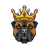 bulldog head wearing a crown hand drawn logo design illustration vector