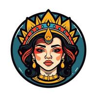 Queen princess chicano girl hand drawn logo design illustration vector