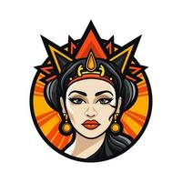 Queen princess chicano girl hand drawn logo design illustration vector