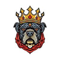 bulldog head wearing a crown hand drawn logo design illustration vector