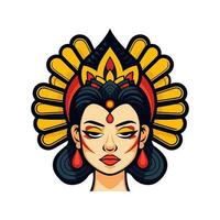 Queen princess chicano girl hand drawn logo design illustration vector