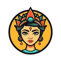 Queen princess chicano girl hand drawn logo design illustration vector