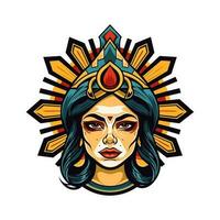 queen girl logo design illustration A fusion of art and culture, capturing the spirit and resilience of the Chicano community. Bold, empowering, and visually striking vector