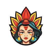 Queen princess chicano girl hand drawn logo design illustration vector