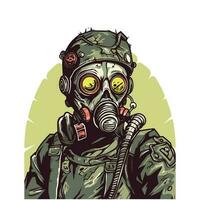 biohazard gas mask hand drawn logo design illustration vector