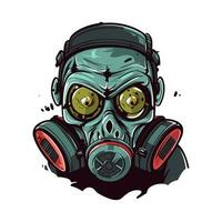 biohazard gas mask hand drawn logo design illustration vector