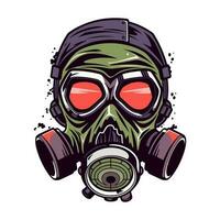 biohazard gas mask hand drawn logo design illustration vector