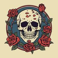 A captivating skull head embraced by a mesmerizing bouquet of flowers and leaves, an enchanting blend of life and death in one striking illustration vector