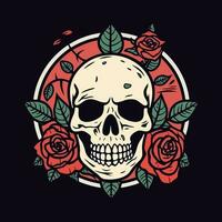 A captivating skull head embraced by a mesmerizing bouquet of flowers and leaves, an enchanting blend of life and death in one striking illustration vector