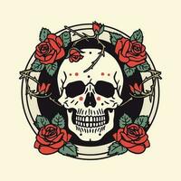 A captivating skull head embraced by a mesmerizing bouquet of flowers and leaves, an enchanting blend of life and death in one striking illustration vector