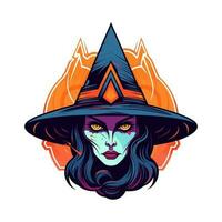 A mesmerizing witch head illustration in intricate vector clip art, capturing the essence of magic and mystery