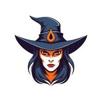 A mesmerizing witch head illustration in intricate vector clip art, capturing the essence of magic and mystery