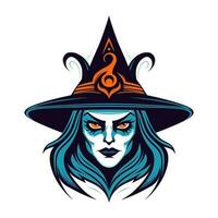 A mesmerizing witch head illustration in intricate vector clip art, capturing the essence of magic and mystery