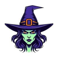 A mesmerizing witch head illustration in intricate vector clip art, capturing the essence of magic and mystery