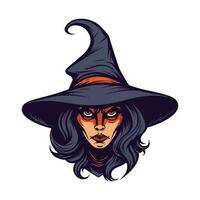 A mesmerizing witch head illustration in intricate vector clip art, capturing the essence of magic and mystery