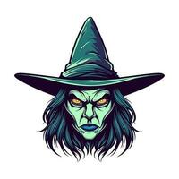 A mesmerizing witch head illustration in intricate vector clip art, capturing the essence of magic and mystery