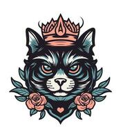 Cat head with flower decoration vector clip art illustration