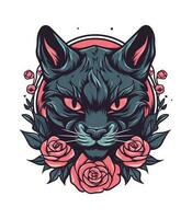 un encantador gato cabeza adornado con delicado flores, exhibido en un caprichoso vector acortar Arte ilustración