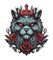 Cat head wearing a crown vector clip art illustration