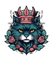 Cat head wearing a crown vector clip art illustration