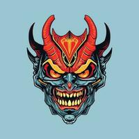 Fiery devil demon head with menacing gaze, perfect for bold graphic designs and dark themed projects. Vector clip art illustration