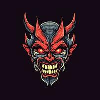 Capture the essence of evil with a devil demon head illustration, crafted in vector format for versatile use in various design projects